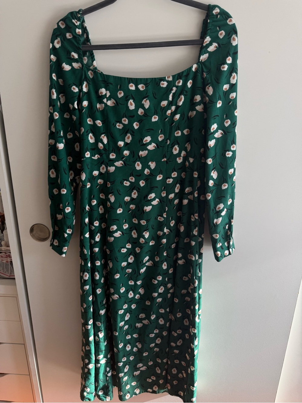 FRNCH Emerald Green Floral Long Sleeve Midi Dress